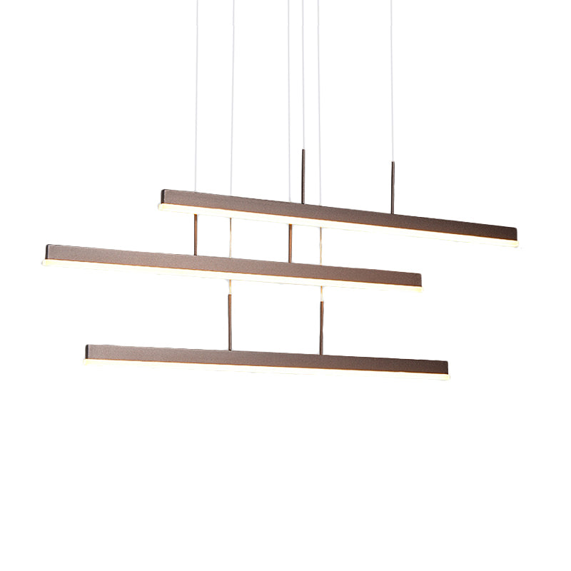 Brown Linear Island Chandelier Modern LED 3/5 Lights Acrylic Hanging Ceiling Lamp in Warm/White Light Clearhalo 'Ceiling Lights' 'Chandeliers' 'Modern Chandeliers' 'Modern' Lighting' 113310