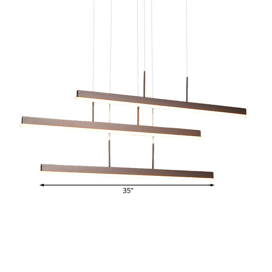 Brown Linear Island Chandelier Modern LED 3/5 Lights Acrylic Hanging Ceiling Lamp in Warm/White Light Clearhalo 'Ceiling Lights' 'Chandeliers' 'Modern Chandeliers' 'Modern' Lighting' 113311