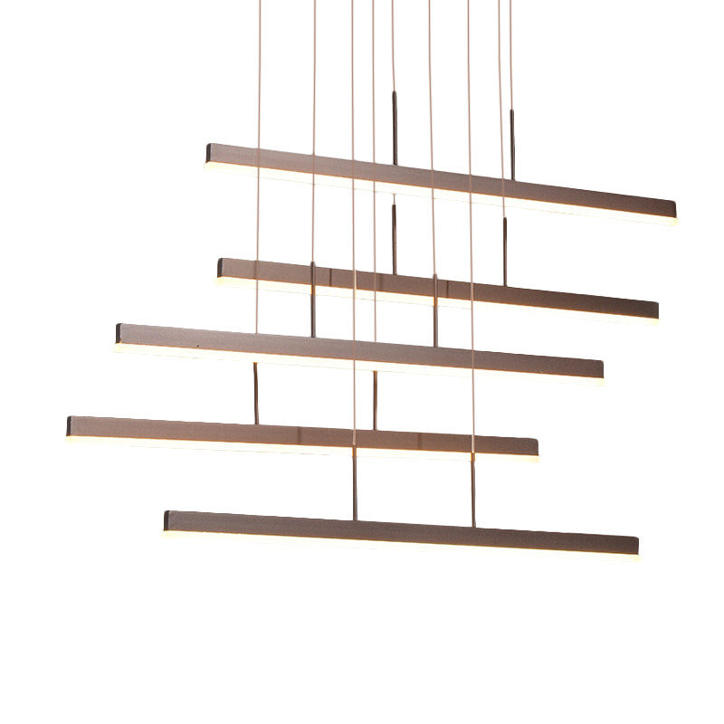 Brown Linear Island Chandelier Modern LED 3/5 Lights Acrylic Hanging Ceiling Lamp in Warm/White Light Clearhalo 'Ceiling Lights' 'Chandeliers' 'Modern Chandeliers' 'Modern' Lighting' 113313