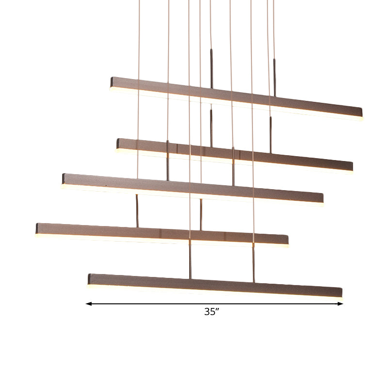 Brown Linear Island Chandelier Modern LED 3/5 Lights Acrylic Hanging Ceiling Lamp in Warm/White Light Clearhalo 'Ceiling Lights' 'Chandeliers' 'Modern Chandeliers' 'Modern' Lighting' 113314