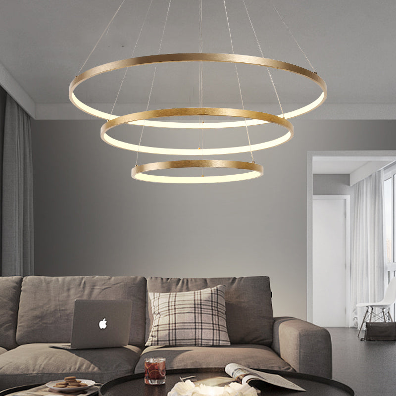 23.5"/31.5" Dia Gold Loop Chandelier Pendant Modern LED Acrylic Ceiling Light Fixture in Warm/White Light Gold Clearhalo 'Ceiling Lights' 'Chandeliers' 'Modern Chandeliers' 'Modern' Lighting' 113329