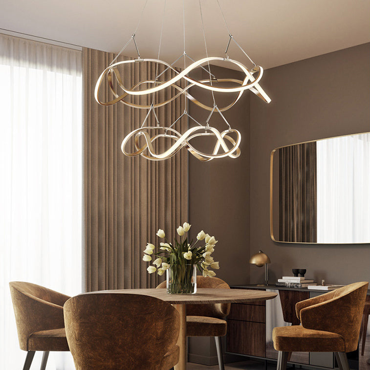 Twisting Acrylic Ceiling Light Modern LED 1/2/3-Light Chrome/Gold Chandelier Pendant in Warm/White/Natural Light Clearhalo 'Ceiling Lights' 'Chandeliers' 'Modern Chandeliers' 'Modern' Lighting' 113350