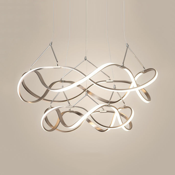 Twisting Acrylic Ceiling Light Modern LED 1/2/3-Light Chrome/Gold Chandelier Pendant in Warm/White/Natural Light 2 Gold Clearhalo 'Ceiling Lights' 'Chandeliers' 'Modern Chandeliers' 'Modern' Lighting' 113351