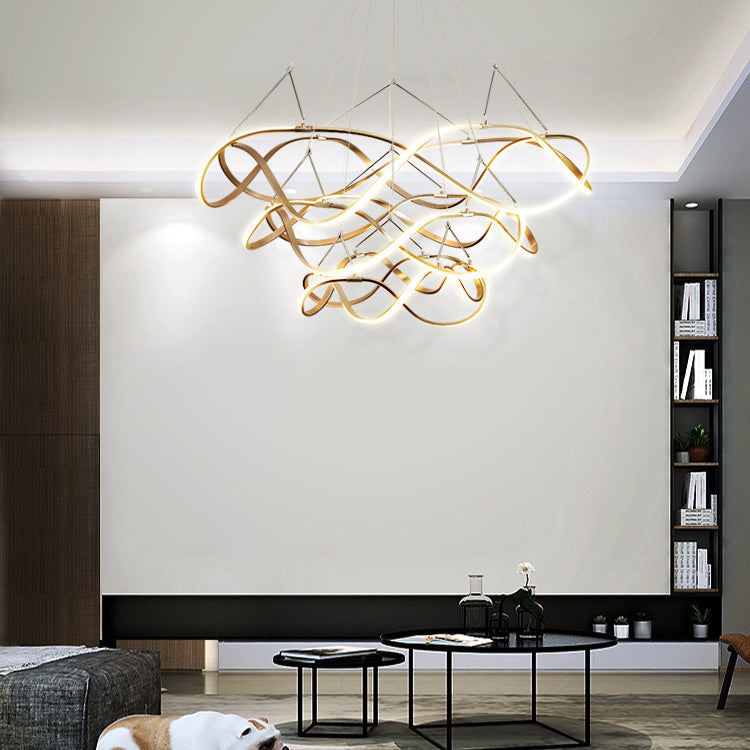 Twisting Acrylic Ceiling Light Modern LED 1/2/3-Light Chrome/Gold Chandelier Pendant in Warm/White/Natural Light Clearhalo 'Ceiling Lights' 'Chandeliers' 'Modern Chandeliers' 'Modern' Lighting' 113352