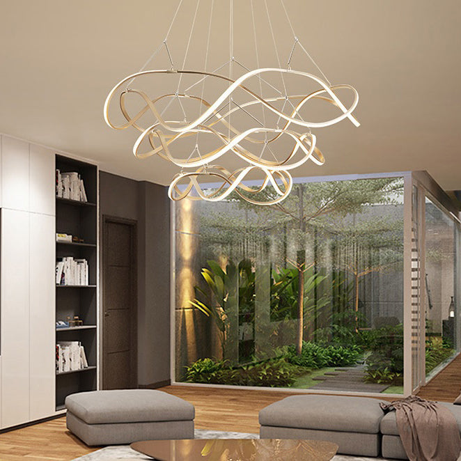 Twisting Acrylic Ceiling Light Modern LED 1/2/3-Light Chrome/Gold Chandelier Pendant in Warm/White/Natural Light Clearhalo 'Ceiling Lights' 'Chandeliers' 'Modern Chandeliers' 'Modern' Lighting' 113353