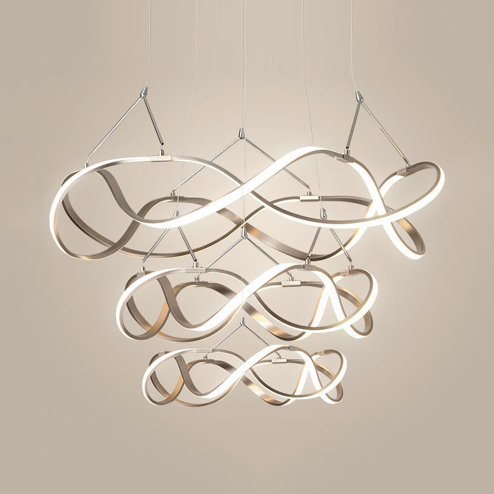 Twisting Acrylic Ceiling Light Modern LED 1/2/3-Light Chrome/Gold Chandelier Pendant in Warm/White/Natural Light 3 Gold Clearhalo 'Ceiling Lights' 'Chandeliers' 'Modern Chandeliers' 'Modern' Lighting' 113354