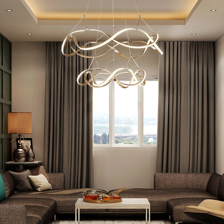 Twisting Acrylic Ceiling Light Modern LED 1/2/3-Light Chrome/Gold Chandelier Pendant in Warm/White/Natural Light Clearhalo 'Ceiling Lights' 'Chandeliers' 'Modern Chandeliers' 'Modern' Lighting' 113355