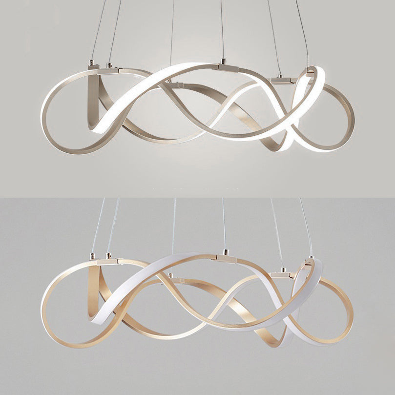 Twisting Acrylic Ceiling Light Modern LED 1/2/3-Light Chrome/Gold Chandelier Pendant in Warm/White/Natural Light Clearhalo 'Ceiling Lights' 'Chandeliers' 'Modern Chandeliers' 'Modern' Lighting' 113360