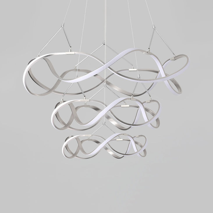 Twisting Acrylic Ceiling Light Modern LED 1/2/3-Light Chrome/Gold Chandelier Pendant in Warm/White/Natural Light 3 Chrome Clearhalo 'Ceiling Lights' 'Chandeliers' 'Modern Chandeliers' 'Modern' Lighting' 113361