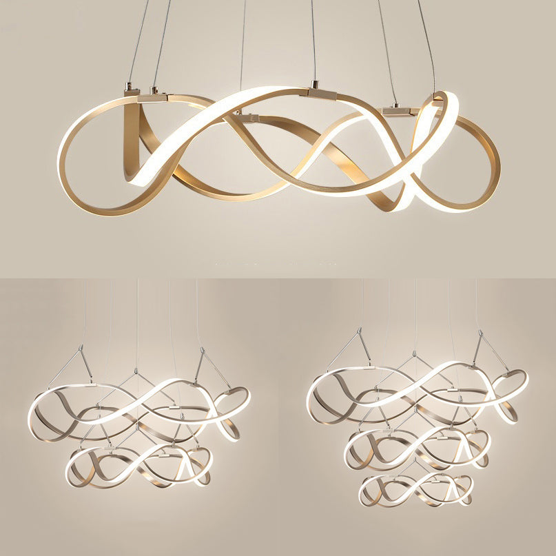 Twisting Acrylic Ceiling Light Modern LED 1/2/3-Light Chrome/Gold Chandelier Pendant in Warm/White/Natural Light Clearhalo 'Ceiling Lights' 'Chandeliers' 'Modern Chandeliers' 'Modern' Lighting' 113363