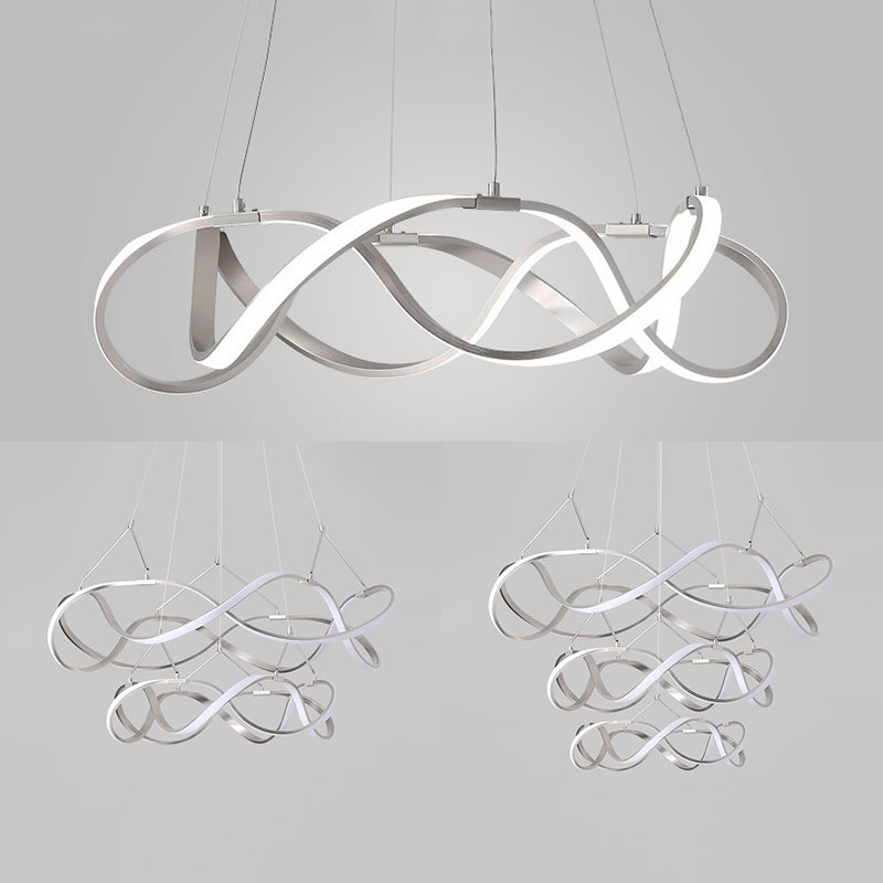 Twisting Acrylic Ceiling Light Modern LED 1/2/3-Light Chrome/Gold Chandelier Pendant in Warm/White/Natural Light Clearhalo 'Ceiling Lights' 'Chandeliers' 'Modern Chandeliers' 'Modern' Lighting' 113364