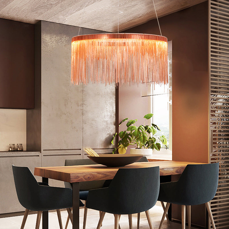 Multi Tiers Ceiling Lamp with Tassel Contemporary Metal 1/2/3 Heads Rose Gold Chandelier Light for Living Room 1 Rose Gold Clearhalo 'Ceiling Lights' 'Chandeliers' 'Modern Chandeliers' 'Modern' Lighting' 113375