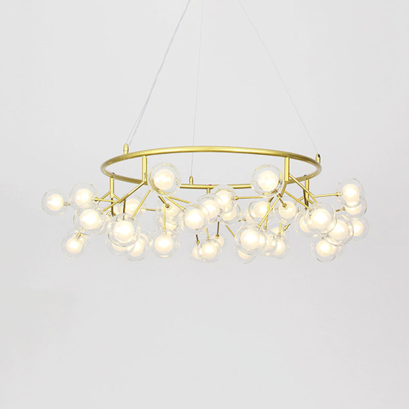 Golden Ring Chandelier Lighting Modern 32"/35.5" W 27/36/45-Light Metal Hanging Light Fixture with Clear Glass Ball Shade Clearhalo 'Ceiling Lights' 'Chandeliers' 'Modern Chandeliers' 'Modern' Lighting' 113382