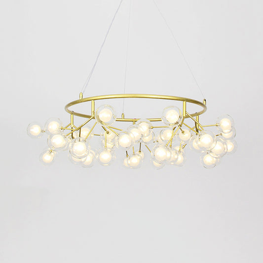 Golden Ring Chandelier Lighting Modern 32"/35.5" W 27/36/45-Light Metal Hanging Light Fixture with Clear Glass Ball Shade Clearhalo 'Ceiling Lights' 'Chandeliers' 'Modern Chandeliers' 'Modern' Lighting' 113382