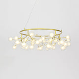 Golden Ring Chandelier Lighting Modern 32"/35.5" W 27/36/45-Light Metal Hanging Light Fixture with Clear Glass Ball Shade Clearhalo 'Ceiling Lights' 'Chandeliers' 'Modern Chandeliers' 'Modern' Lighting' 113382