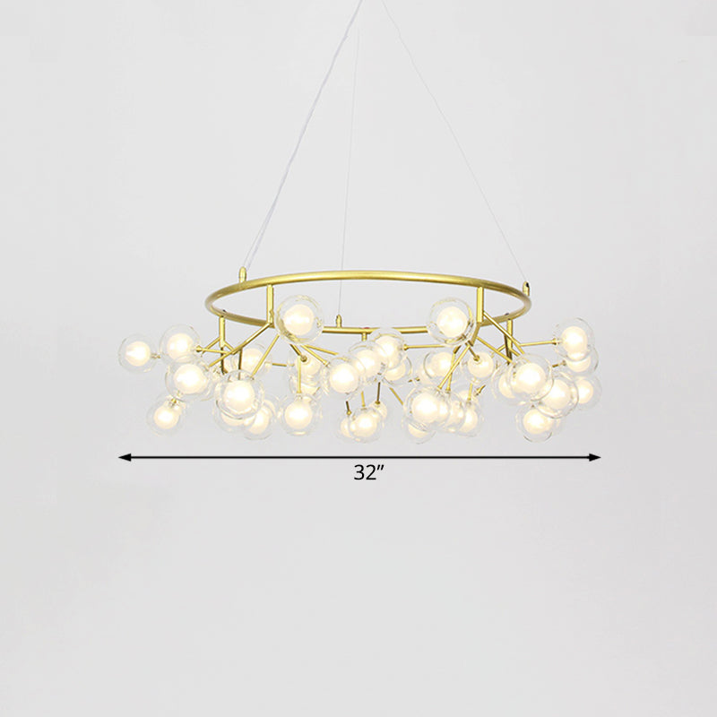 Golden Ring Chandelier Lighting Modern 32"/35.5" W 27/36/45-Light Metal Hanging Light Fixture with Clear Glass Ball Shade Clearhalo 'Ceiling Lights' 'Chandeliers' 'Modern Chandeliers' 'Modern' Lighting' 113383