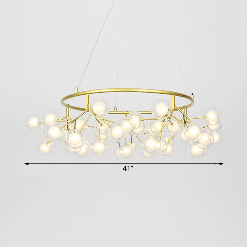 Golden Ring Chandelier Lighting Modern 32"/35.5" W 27/36/45-Light Metal Hanging Light Fixture with Clear Glass Ball Shade Clearhalo 'Ceiling Lights' 'Chandeliers' 'Modern Chandeliers' 'Modern' Lighting' 113385