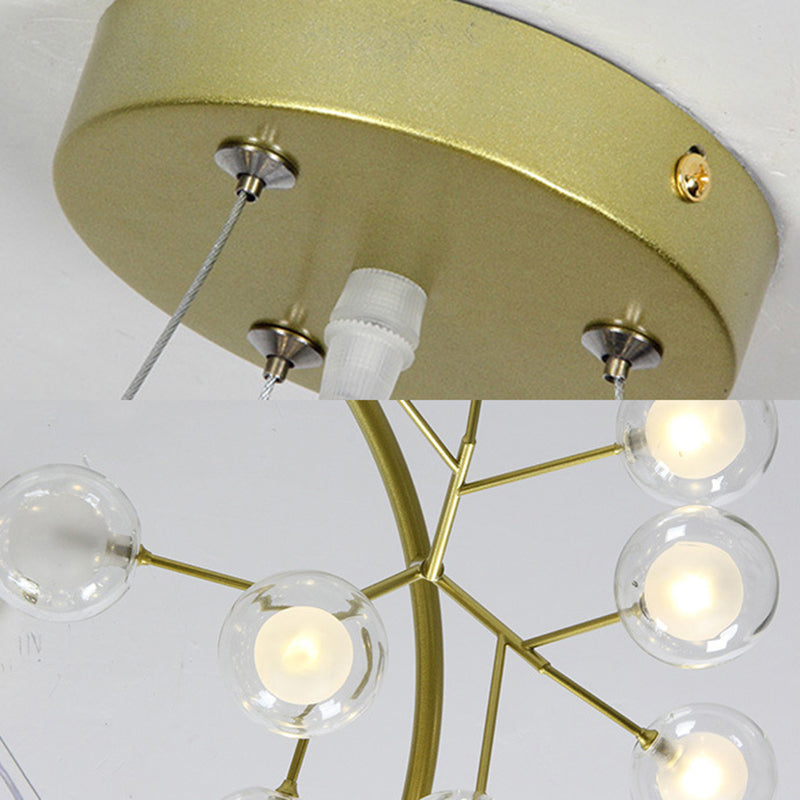 Golden Ring Chandelier Lighting Modern 32"/35.5" W 27/36/45-Light Metal Hanging Light Fixture with Clear Glass Ball Shade Clearhalo 'Ceiling Lights' 'Chandeliers' 'Modern Chandeliers' 'Modern' Lighting' 113386