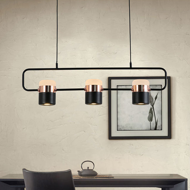 Black/White Linear Island Pendant Lighting with Cylinder Shade Modern 3/5 Lights Metal Hanging Light in Warm/White Light Clearhalo 'Ceiling Lights' 'Chandeliers' 'Modern Chandeliers' 'Modern' Lighting' 113391