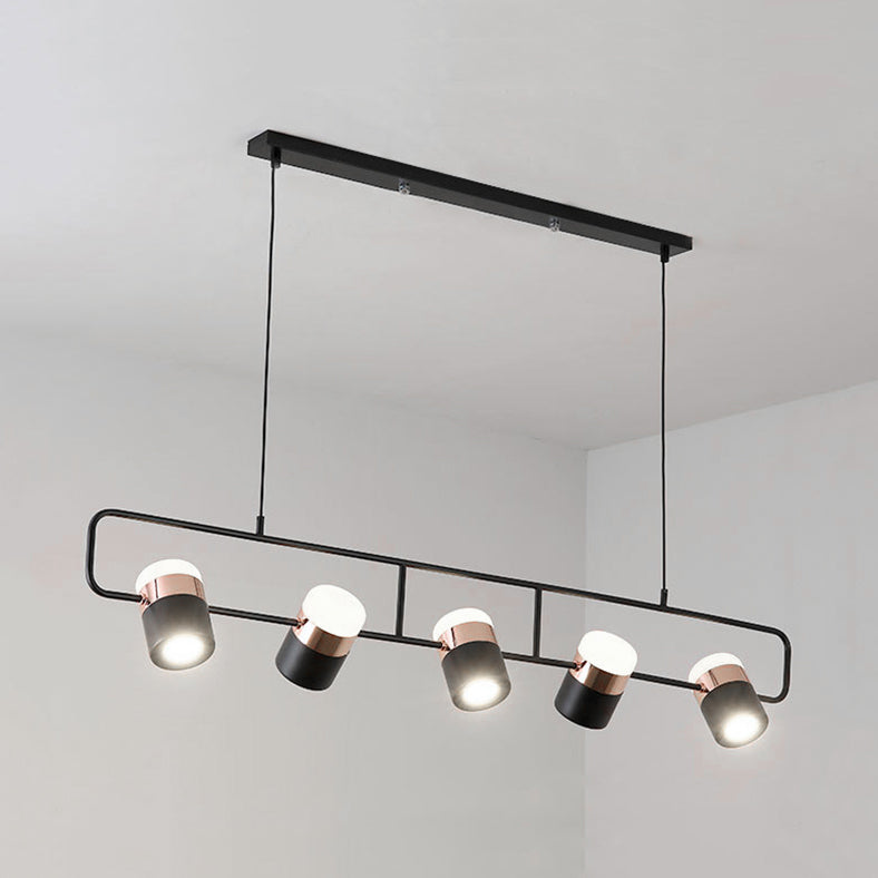 Black/White Linear Island Pendant Lighting with Cylinder Shade Modern 3/5 Lights Metal Hanging Light in Warm/White Light 5 Black White Clearhalo 'Ceiling Lights' 'Chandeliers' 'Modern Chandeliers' 'Modern' Lighting' 113393