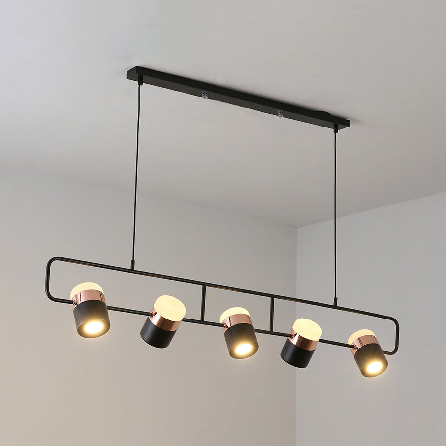 Black/White Linear Island Pendant Lighting with Cylinder Shade Modern 3/5 Lights Metal Hanging Light in Warm/White Light 5 Black Warm Clearhalo 'Ceiling Lights' 'Chandeliers' 'Modern Chandeliers' 'Modern' Lighting' 113394