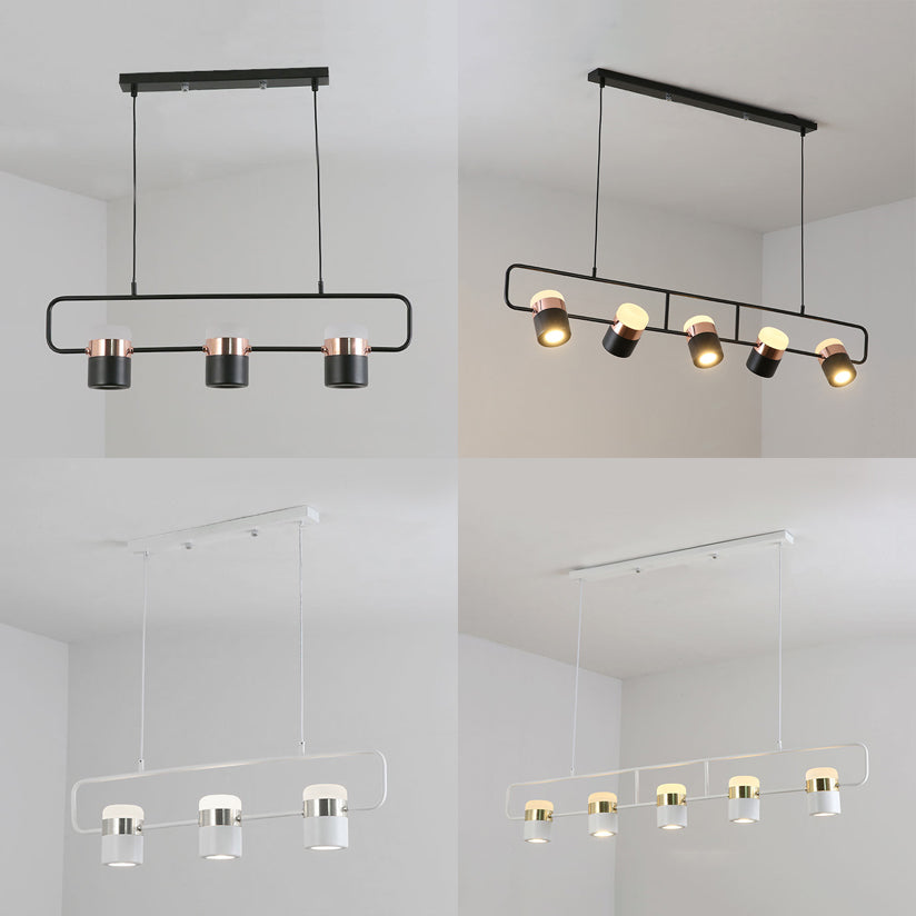 Black/White Linear Island Pendant Lighting with Cylinder Shade Modern 3/5 Lights Metal Hanging Light in Warm/White Light Clearhalo 'Ceiling Lights' 'Chandeliers' 'Modern Chandeliers' 'Modern' Lighting' 113395