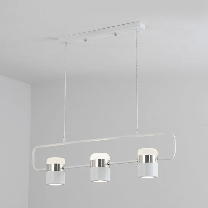 Black/White Linear Island Pendant Lighting with Cylinder Shade Modern 3/5 Lights Metal Hanging Light in Warm/White Light 3 White Clearhalo 'Ceiling Lights' 'Chandeliers' 'Modern Chandeliers' 'Modern' Lighting' 113398