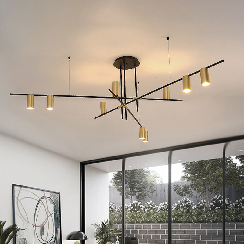 Asymmetrical Cylinder Chandelier Lighting Fixture Modern Metal 3/4/9 Heads Gold Ceiling Lamp for Dining Room in Warm/White Clearhalo 'Ceiling Lights' 'Chandeliers' Lighting' options 113404