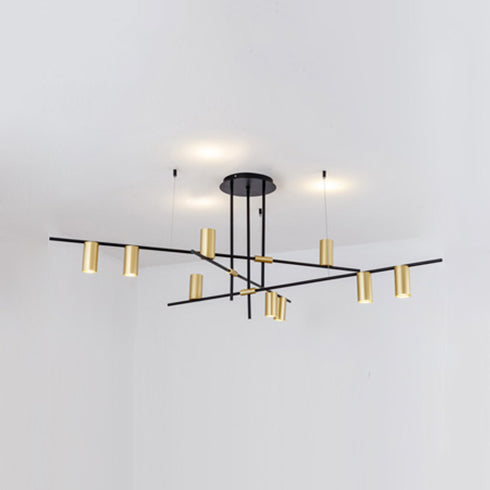 Asymmetrical Cylinder Chandelier Lighting Fixture Modern Metal 3/4/9 Heads Gold Ceiling Lamp for Dining Room in Warm/White Clearhalo 'Ceiling Lights' 'Chandeliers' Lighting' options 113405