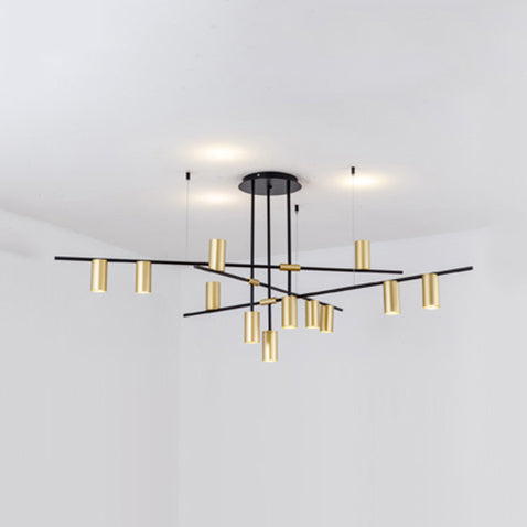 Asymmetrical Cylinder Chandelier Lighting Fixture Modern Metal 3/4/9 Heads Gold Ceiling Lamp for Dining Room in Warm/White Clearhalo 'Ceiling Lights' 'Chandeliers' Lighting' options 113406