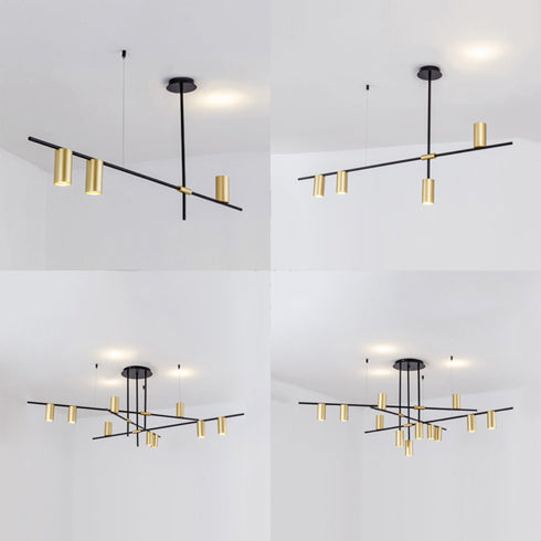 Asymmetrical Cylinder Chandelier Lighting Fixture Modern Metal 3/4/9 Heads Gold Ceiling Lamp for Dining Room in Warm/White Clearhalo 'Ceiling Lights' 'Chandeliers' Lighting' options 113407