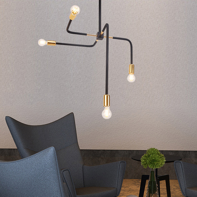 4 Curved Arms Ceiling Lamp Postmodern Metal Bare Bulbs Black Hanging Chandelier Light for Living Room Clearhalo 'Ceiling Lights' 'Chandeliers' 'Modern Chandeliers' 'Modern' Lighting' 113447