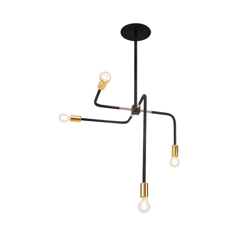 4 Curved Arms Ceiling Lamp Postmodern Metal Bare Bulbs Black Hanging Chandelier Light for Living Room Clearhalo 'Ceiling Lights' 'Chandeliers' 'Modern Chandeliers' 'Modern' Lighting' 113448