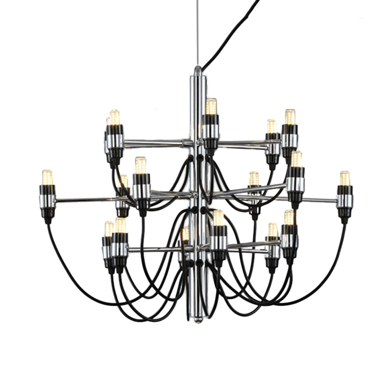 Layered Chandelier Lighting Modernist Style Metallic 18/30 Lights Dining Room Ceiling Lamp in Chrome Clearhalo 'Ceiling Lights' 'Chandeliers' 'Modern Chandeliers' 'Modern' Lighting' 113558