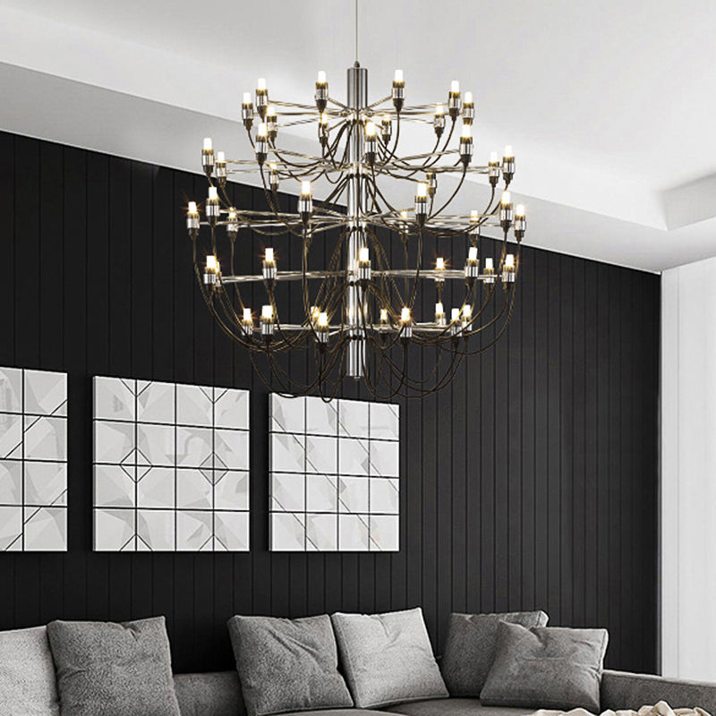 Layered Chandelier Lighting Modernist Style Metallic 18/30 Lights Dining Room Ceiling Lamp in Chrome 50 Chrome Clearhalo 'Ceiling Lights' 'Chandeliers' 'Modern Chandeliers' 'Modern' Lighting' 113563