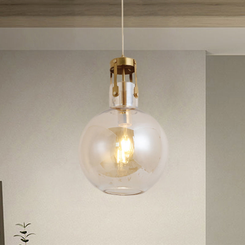 1-Light Bedside Pendant Lamp Postmodern Brass Hanging Light with Ball Cognac Glass Shade Cognac Clearhalo 'Ceiling Lights' 'Glass shade' 'Glass' 'Modern Pendants' 'Modern' 'Pendant Lights' 'Pendants' Lighting' 1135679