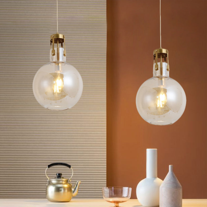 1-Light Bedside Pendant Lamp Postmodern Brass Hanging Light with Ball Cognac Glass Shade Clearhalo 'Ceiling Lights' 'Glass shade' 'Glass' 'Modern Pendants' 'Modern' 'Pendant Lights' 'Pendants' Lighting' 1135680