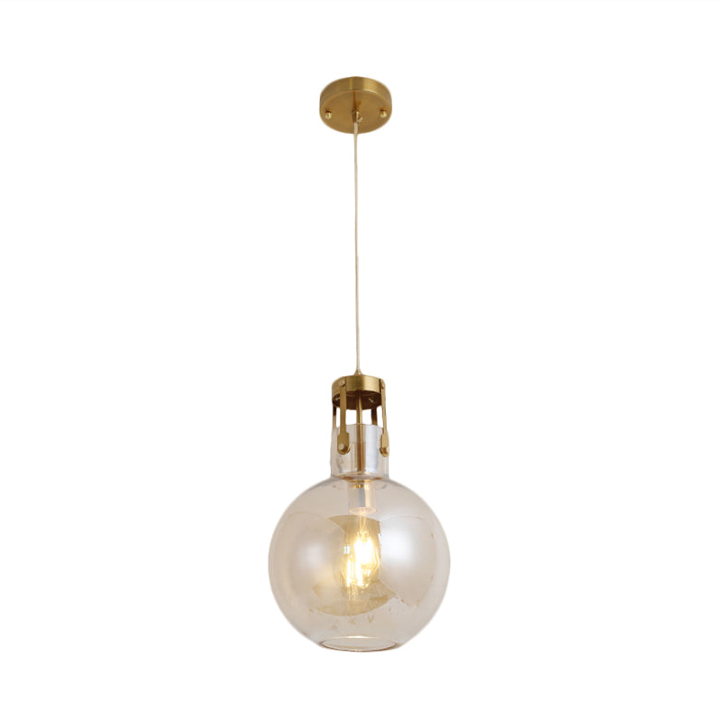 1-Light Bedside Pendant Lamp Postmodern Brass Hanging Light with Ball Cognac Glass Shade Clearhalo 'Ceiling Lights' 'Glass shade' 'Glass' 'Modern Pendants' 'Modern' 'Pendant Lights' 'Pendants' Lighting' 1135681