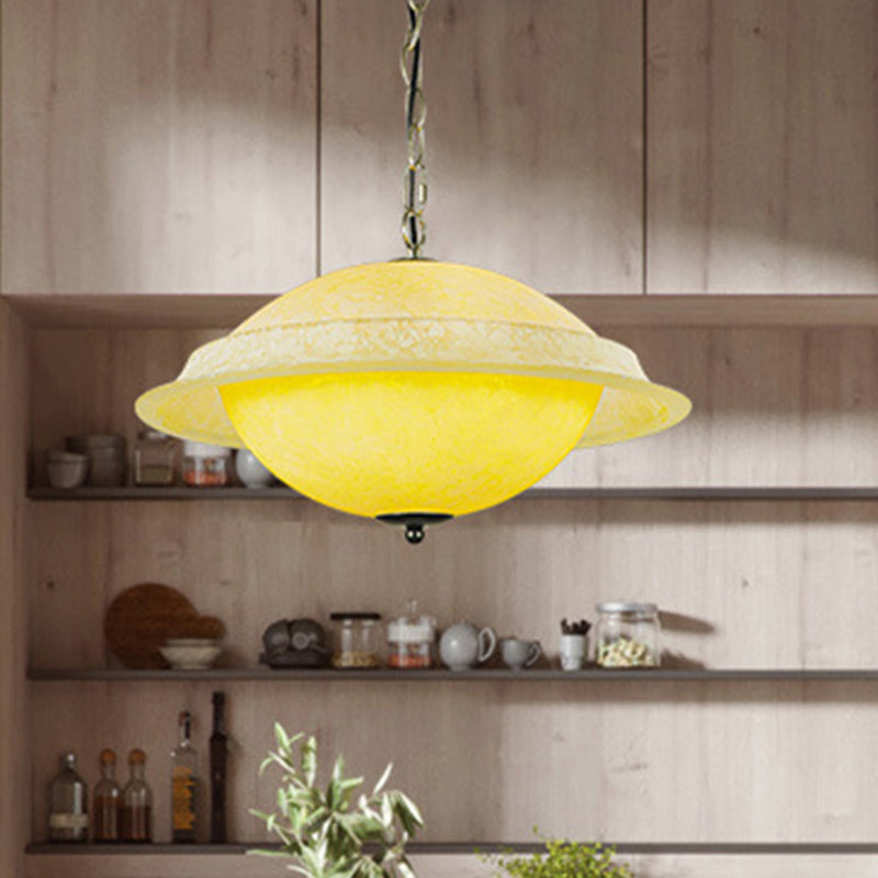 Modern UFO Shaped Hanging Lamp Yellow Glass Single-Bulb Dining Room Ceiling Pendant Clearhalo 'Ceiling Lights' 'Glass shade' 'Glass' 'Modern Pendants' 'Modern' 'Pendant Lights' 'Pendants' Lighting' 1135688