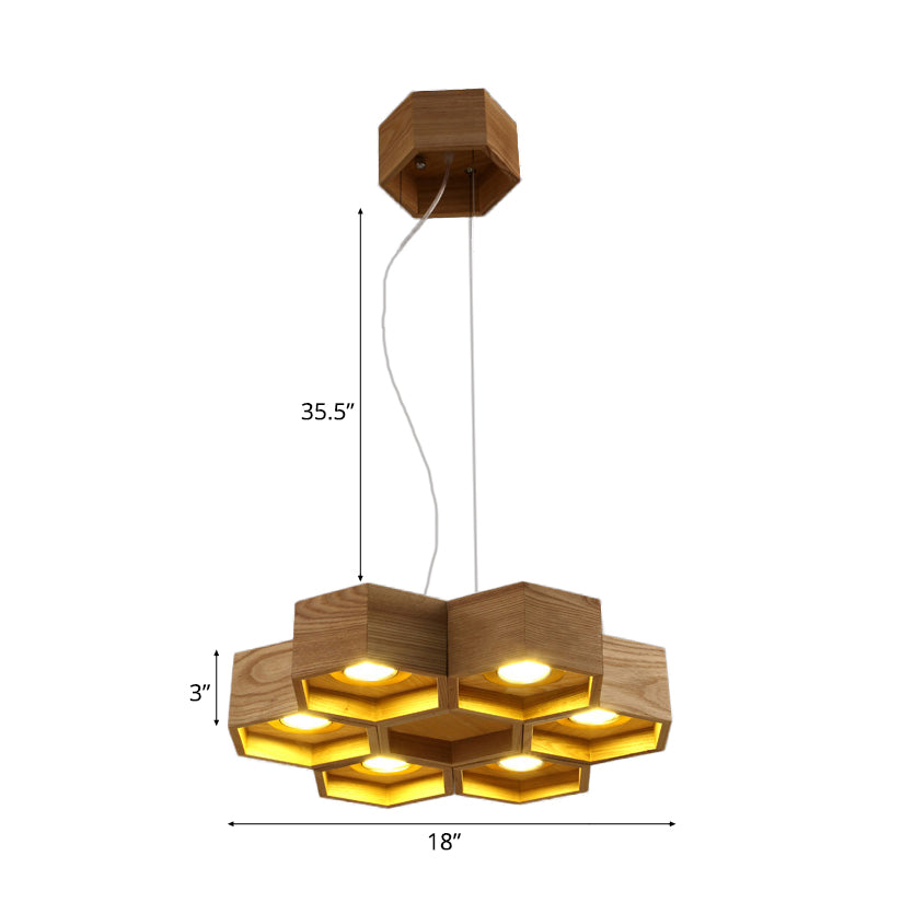 Honeycomb Chandelier Pendant Light Modern Wooden 6-Light Living Room Ceiling Light Fixture Clearhalo 'Ceiling Lights' 'Chandeliers' Lighting' options 113569