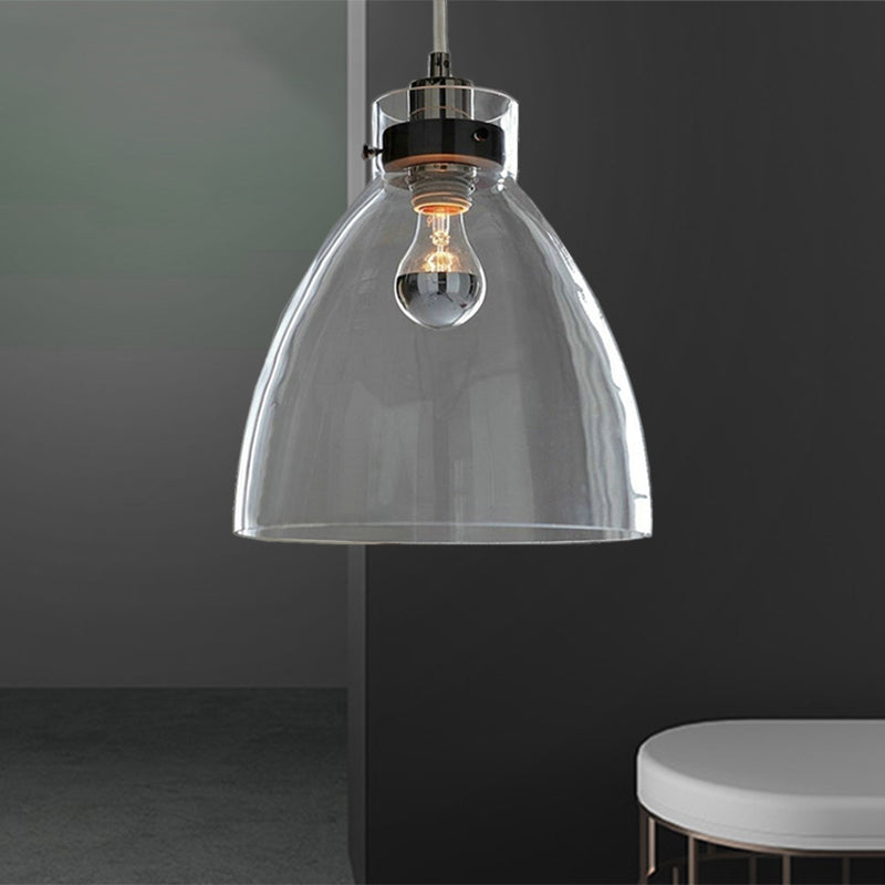 Bell Shade Down Lighting Pendant Simplicity Clear Glass 1-Light Dining Table Hanging Light Clear Clearhalo 'Ceiling Lights' 'Glass shade' 'Glass' 'Modern Pendants' 'Modern' 'Pendant Lights' 'Pendants' Lighting' 1135691