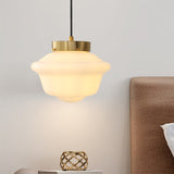 Gyro Shaped White Glass Pendant Minimalist Single Brass Hanging Ceiling Light for Restaurant Clearhalo 'Ceiling Lights' 'Glass shade' 'Glass' 'Modern Pendants' 'Modern' 'Pendant Lights' 'Pendants' Lighting' 1135696