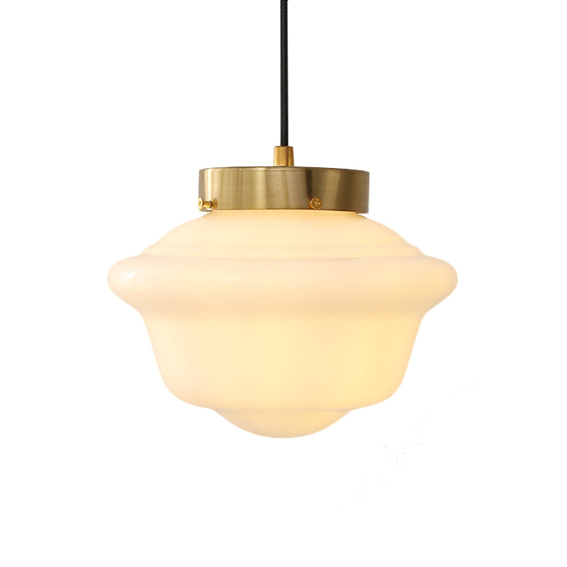 Gyro Shaped White Glass Pendant Minimalist Single Brass Hanging Ceiling Light for Restaurant Clearhalo 'Ceiling Lights' 'Glass shade' 'Glass' 'Modern Pendants' 'Modern' 'Pendant Lights' 'Pendants' Lighting' 1135697