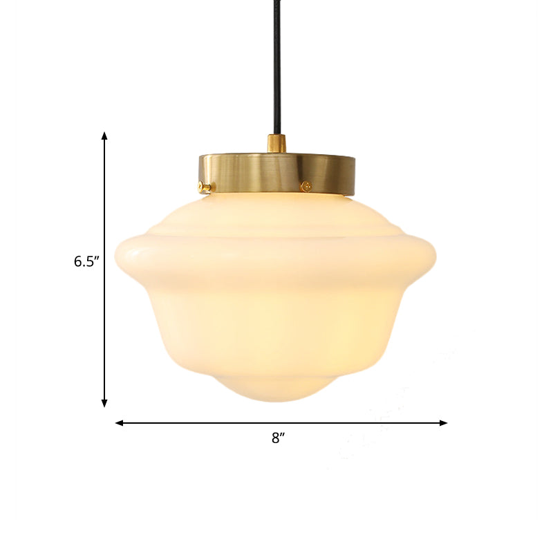 Gyro Shaped White Glass Pendant Minimalist Single Brass Hanging Ceiling Light for Restaurant Clearhalo 'Ceiling Lights' 'Glass shade' 'Glass' 'Modern Pendants' 'Modern' 'Pendant Lights' 'Pendants' Lighting' 1135698