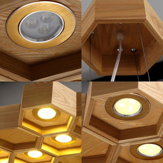 Honeycomb Chandelier Pendant Light Modern Wooden 6-Light Living Room Ceiling Light Fixture Clearhalo 'Ceiling Lights' 'Chandeliers' Lighting' options 113570