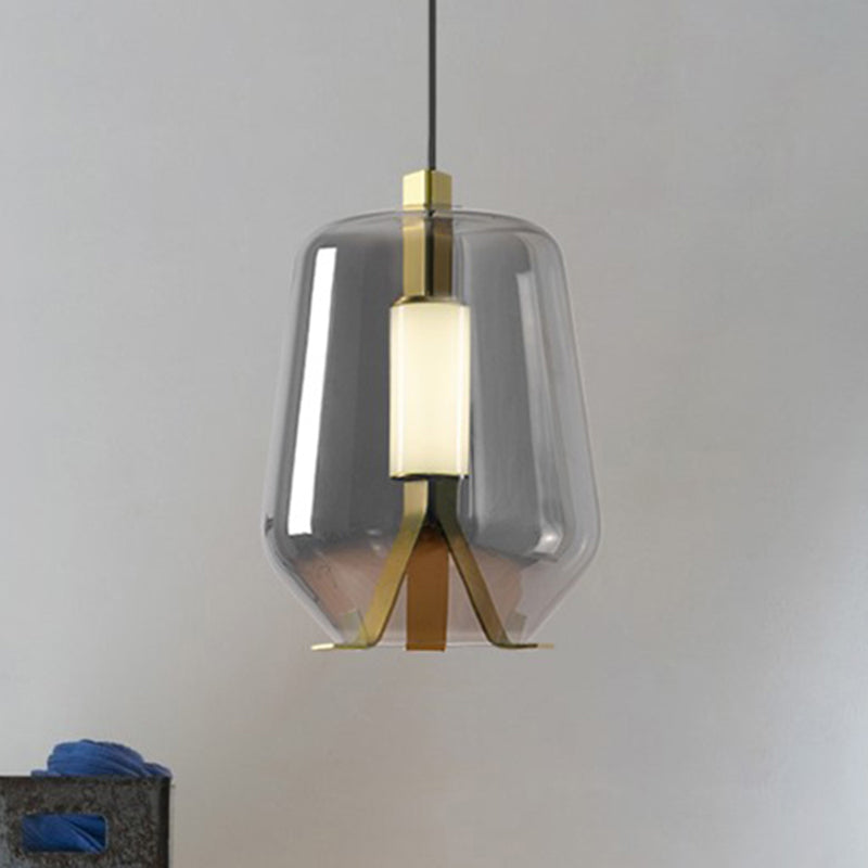 Dining Table LED Pendant Lighting Postmodern Brass Hanging Light with Bottle Smoke Grey/Cognac Glass Shade Clearhalo 'Ceiling Lights' 'Glass shade' 'Glass' 'Modern Pendants' 'Modern' 'Pendant Lights' 'Pendants' Lighting' 1135712