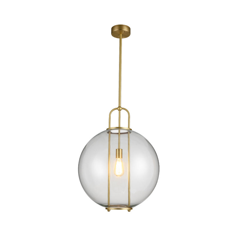 Postmodern Globe Clear Glass Hanging Lamp 1-Light Ceiling Pendant in Brass for Bedside Clearhalo 'Ceiling Lights' 'Glass shade' 'Glass' 'Modern Pendants' 'Modern' 'Pendant Lights' 'Pendants' Lighting' 1135721