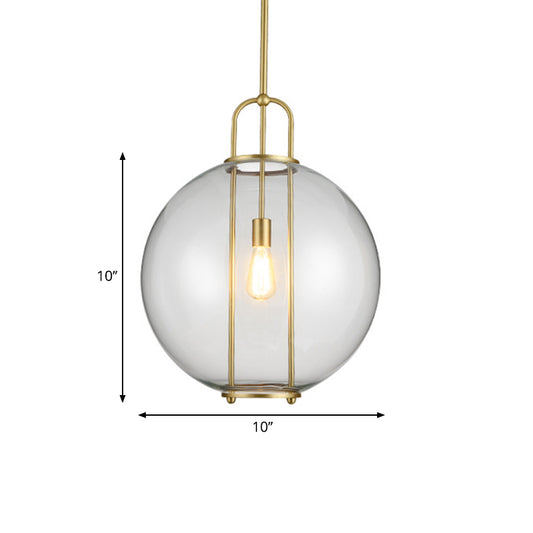 Postmodern Globe Clear Glass Hanging Lamp 1-Light Ceiling Pendant in Brass for Bedside Clearhalo 'Ceiling Lights' 'Glass shade' 'Glass' 'Modern Pendants' 'Modern' 'Pendant Lights' 'Pendants' Lighting' 1135722