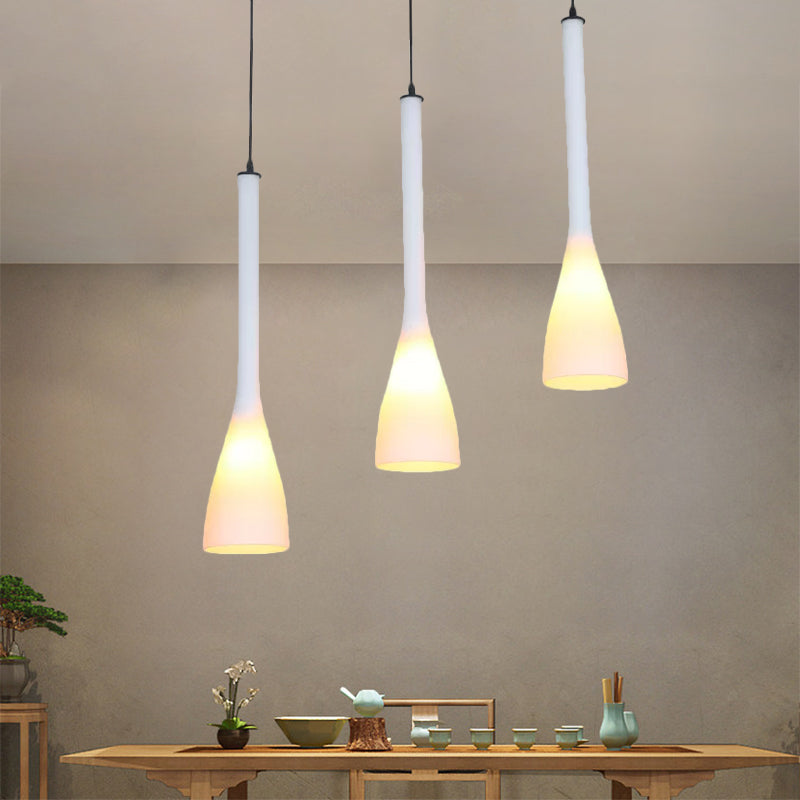 Frosted White Glass Funnel Hanging Lamp Contemporary 3 Bulbs Multi Light Pendant over Dining Table White Clearhalo 'Ceiling Lights' 'Close To Ceiling Lights' 'Glass shade' 'Glass' 'Modern Pendants' 'Modern' 'Pendant Lights' 'Pendants' Lighting' 1135739