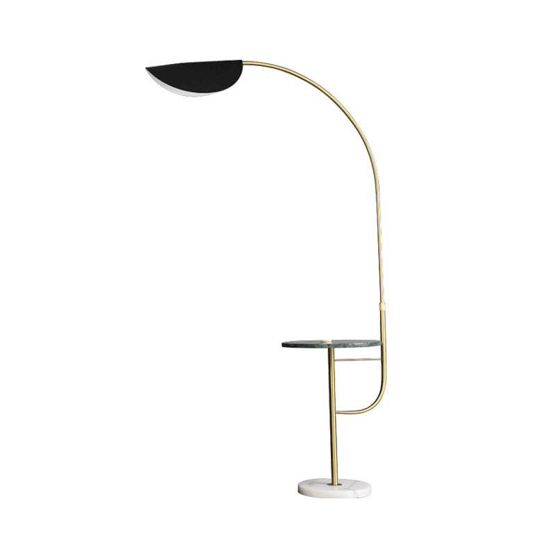 Domed Shade Stand Up Light Modernism Metallic LED Gold-Black Floor Lamp with Shelf Clearhalo 'Floor Lamps' 'Lamps' Lighting' 1135774